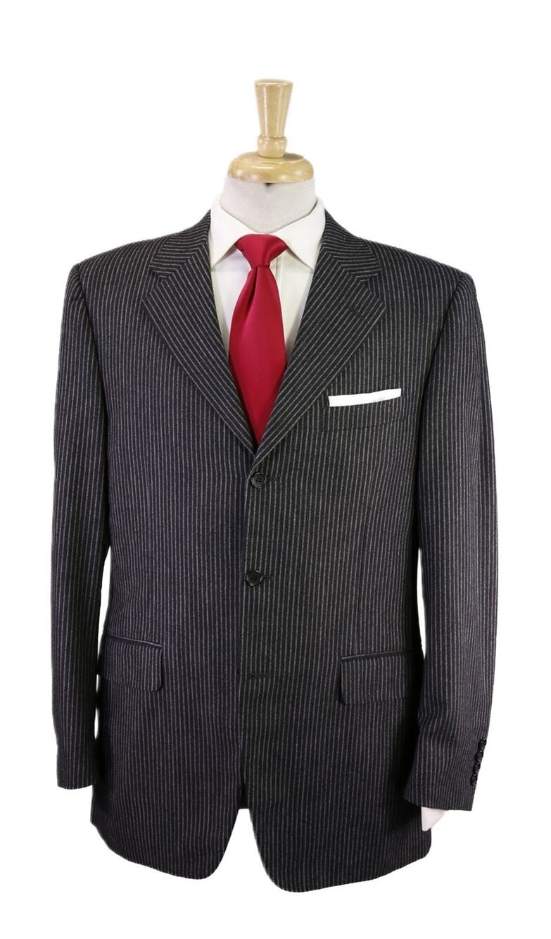 Canali Black w/ Gray Stripes Wool Fleece 2-Btn Suit 40R